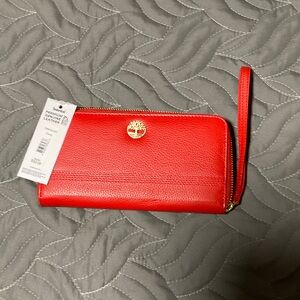 Timberland Red (burnt orange)Leather Zip Wristlet with Gold Logo